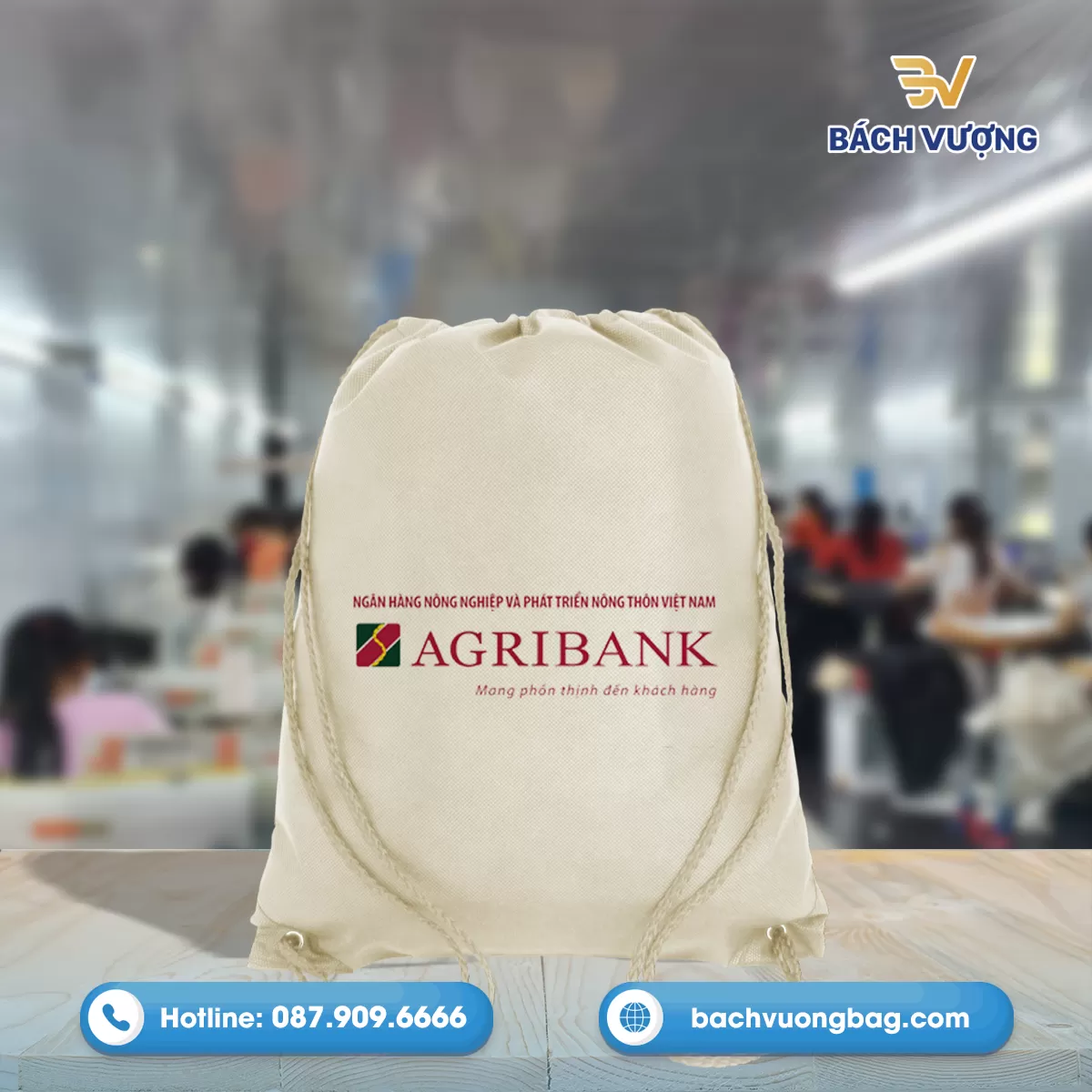 Mẫu t&uacute;i vải kh&ocirc;ng dệt ng&acirc;n h&agrave;ng dạng r&uacute;t tại B&aacute;ch Vượng