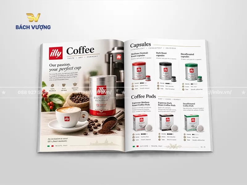 Mẫu catalogue bao b&igrave; thực phẩm c&agrave; ph&ecirc; hộp thiếc phong c&aacute;ch Ch&acirc;u &Acirc;u