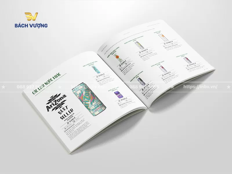 Mẫu catalogue bao b&igrave; thực phẩm đồ uống nền trắng tối giản