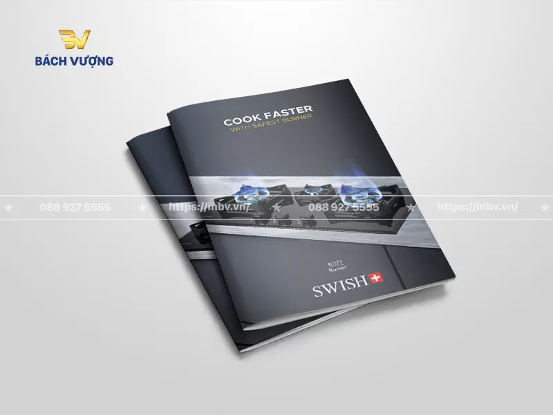 mẫu catalogue đồ gia dụng giới thiệu d&ograve;ng bếp gas &acirc;m thiết kế lịch l&atilde;m, ph&ocirc;ng nền đen x&aacute;m hiện đại