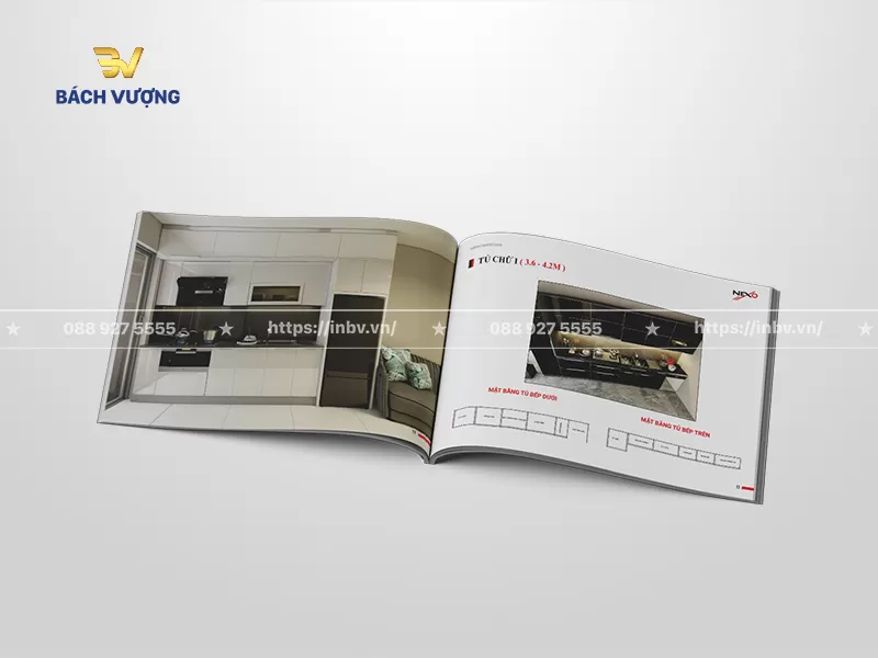 mẫu catalogue đồ gia dụng giới thiệu giải ph&aacute;p thiết kế tủ bếp chữ I minh họa phối cảnh 3D kh&ocirc;ng gian thực tế
