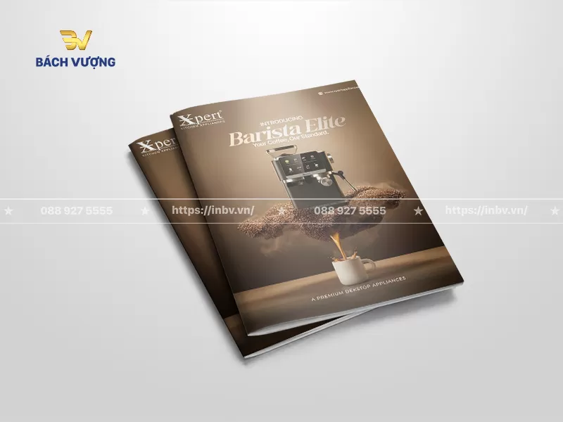 mẫu catalogue đồ gia dụng m&aacute;y pha c&agrave; ph&ecirc; tone m&agrave;u c&agrave; ph&ecirc; ấm &aacute;p k&egrave;m h&igrave;nh ảnh 3D nghệ thuật