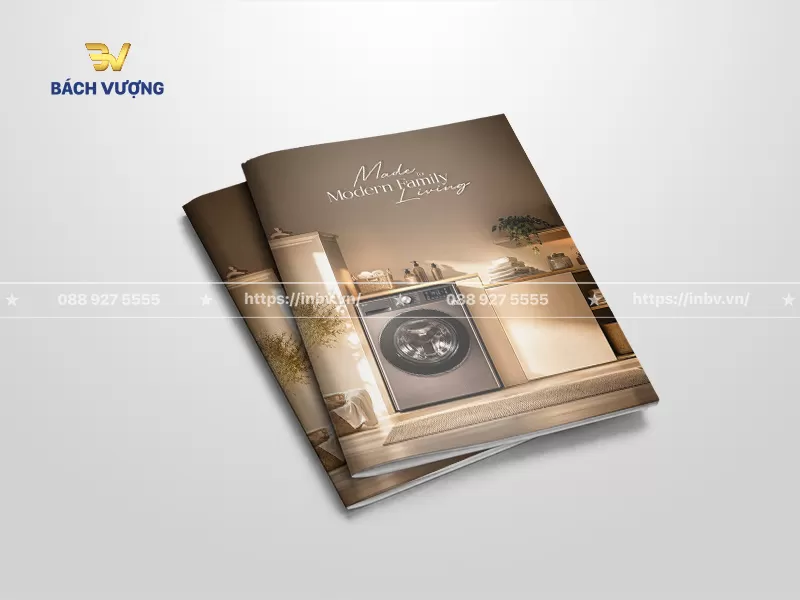 mẫu catalogue đồ gia dụng thiết kế b&igrave;a sang trọng với h&igrave;nh ảnh thiết bị giặt sấy trong kh&ocirc;ng gian ấm c&uacute;ng
