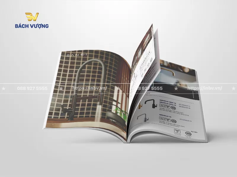Phối cảnh lật trang mẫu catalogue đồ gia dụng giới thiệu bộ sưu tập v&ograve;i rửa cao cấp sử dụng h&igrave;nh ảnh cận cảnh thực tế & danh s&aacute;ch m&atilde; h&agrave;ng, k&yacute; hiệu ti&ecirc;u chuẩn JIS c&ugrave;ng gi&aacute; b&aacute;n
