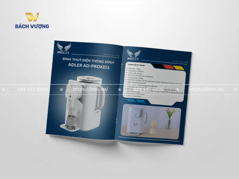 Thiết kế trang nội dung mẫu catalogue đồ gia dụng tr&igrave;nh b&agrave;y th&ocirc;ng số kỹ thuật b&igrave;nh thủy điện th&ocirc;ng minh k&egrave;m mức gi&aacute; & h&igrave;nh ảnh ứng dụng thực tế