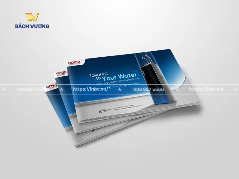 Mẫu catalogue m&aacute;y lọc nước d&aacute;ng ngang phối m&agrave;u xanh trắng hiện đại