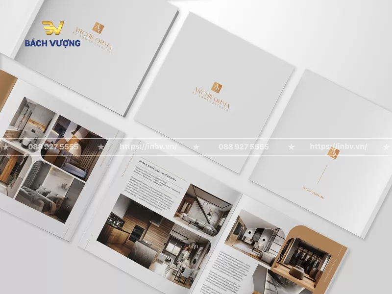 Mẫu catalogue nội thất tối giản, logo &eacute;p kim v&agrave;ng cao cấp