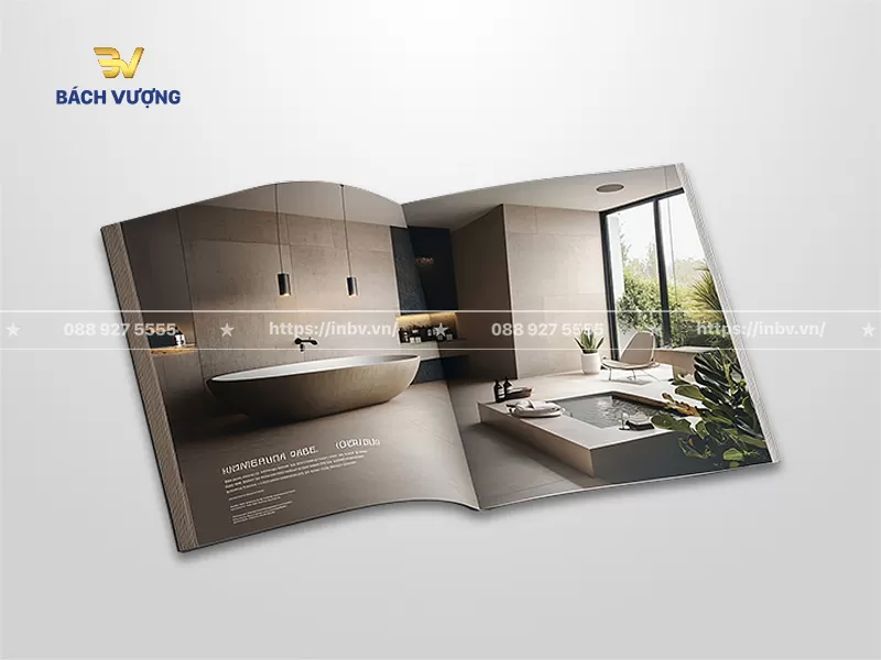 Phối cảnh kh&ocirc;ng gian tắm nghỉ dưỡng trong mẫu catalogue thiết bị vệ sinh