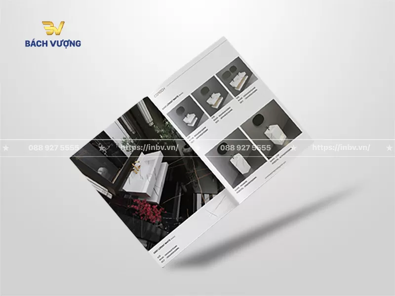 Thiết kế trang sản phẩm sang trọng trong mẫu catalogue thiết bị vệ sinh k&egrave;m &ocirc; lưới th&ocirc;ng số kỹ thuật
