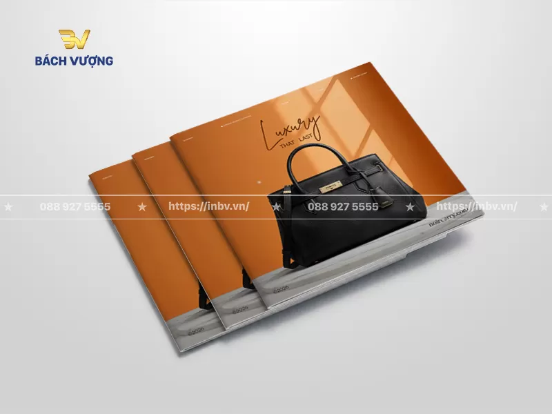 mẫu catalogue t&uacute;i x&aacute;ch da cao cấp thiết kế b&igrave;a m&agrave;u cam đất nổi bật