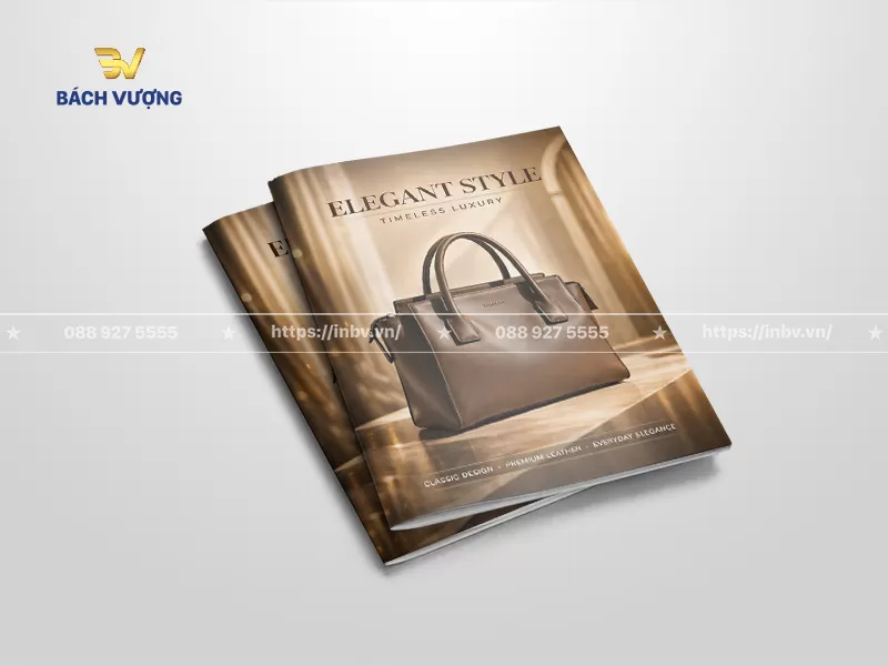 mẫu catalogue t&uacute;i x&aacute;ch da thời trang thiết kế b&igrave;a m&agrave;u n&acirc;u gold thời thượng