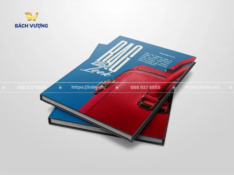 mẫu catalogue t&uacute;i x&aacute;ch thiết kế b&igrave;a phối m&agrave;u xanh-đỏ tương phản cao