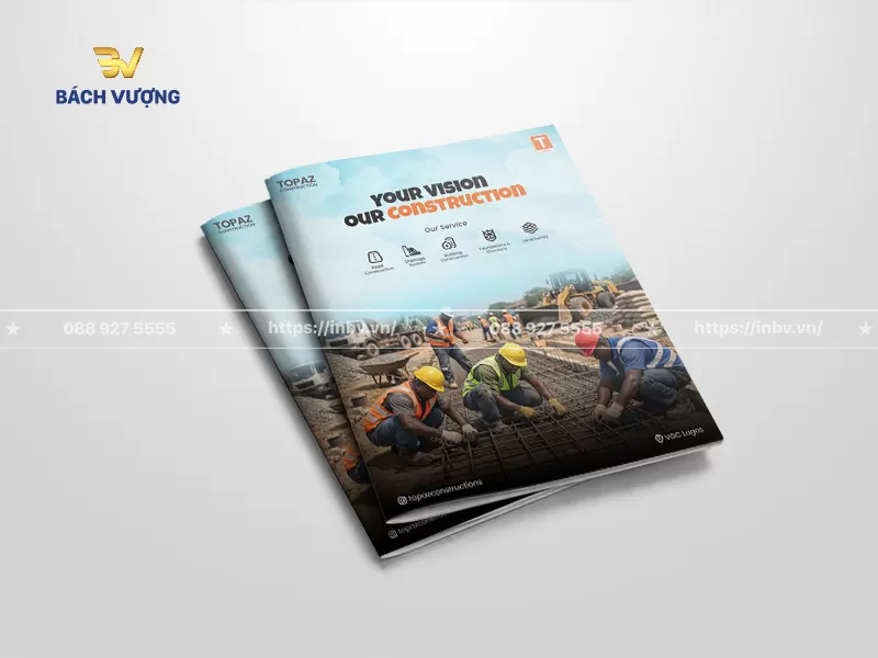 mẫu catalogue x&acirc;y dựng c&ocirc;ng ty Topaz Construction tone m&agrave;u bầu trời tươi s&aacute;ng