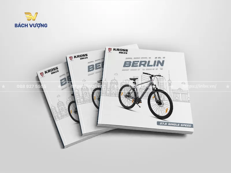 mẫu catalogue xe đạp đường phố tone m&agrave;u trắng chủ đạo kết hợp line art c&ocirc;ng tr&igrave;nh kiến tr&uacute;c biểu tượng của th&agrave;nh phố Berlin nền mờ
