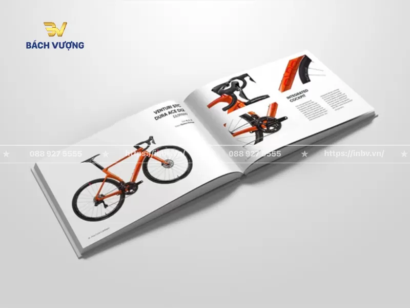 Thiết kế trang nội dung mẫu catalogue xe đạp đua giới thiệu tổng thể xe k&egrave;m h&igrave;nh ảnh linh kiện & th&ocirc;ng số kỹ thuật