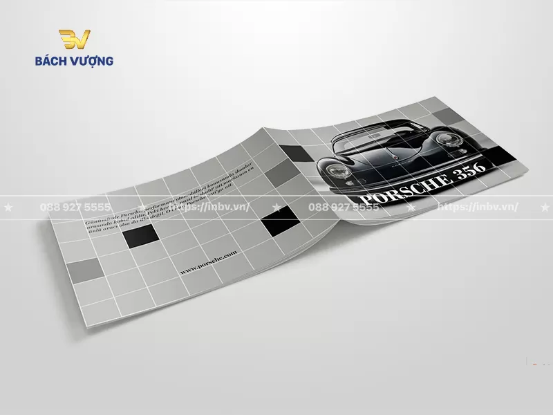 mẫu catalogue xe &ocirc; t&ocirc; khổ ngang sử dụng họa tiết lưới &ocirc; vu&ocirc;ng đơn sắc
