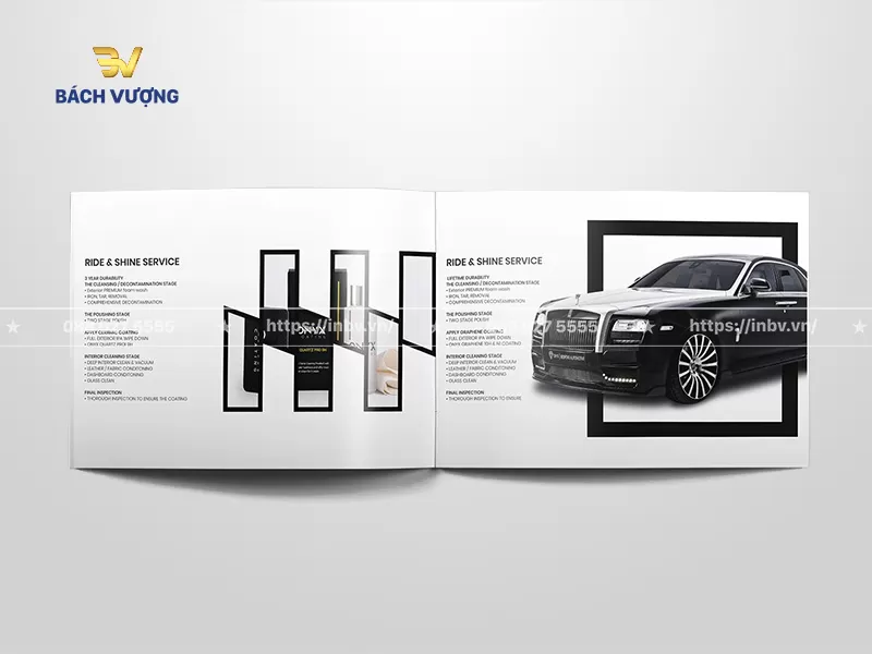 Trang nội dung của mẫu catalogue xe &ocirc; t&ocirc; v&agrave; dịch vụ chăm s&oacute;c xe hạng sang tối giản