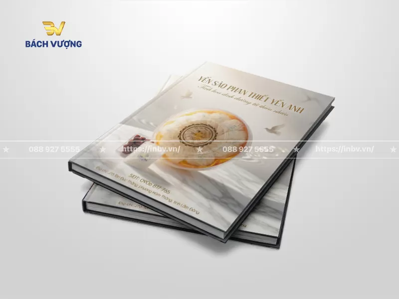 mẫu catalogue yến s&agrave;o khổ đứng b&igrave;a cứng ph&ocirc;ng nền v&acirc;n đ&aacute; marble sang trọng, tinh tế