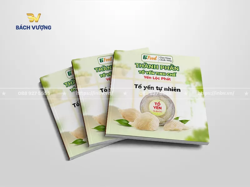 mẫu catalogue yến s&agrave;o phong c&aacute;ch thiết kế tươi s&aacute;ng, mộc mạc khi lựa chọn t&ocirc;ng m&agrave;u trắng ng&agrave; kết hợp với sắc xanh l&aacute; c&acirc;y tươi m&aacute;t