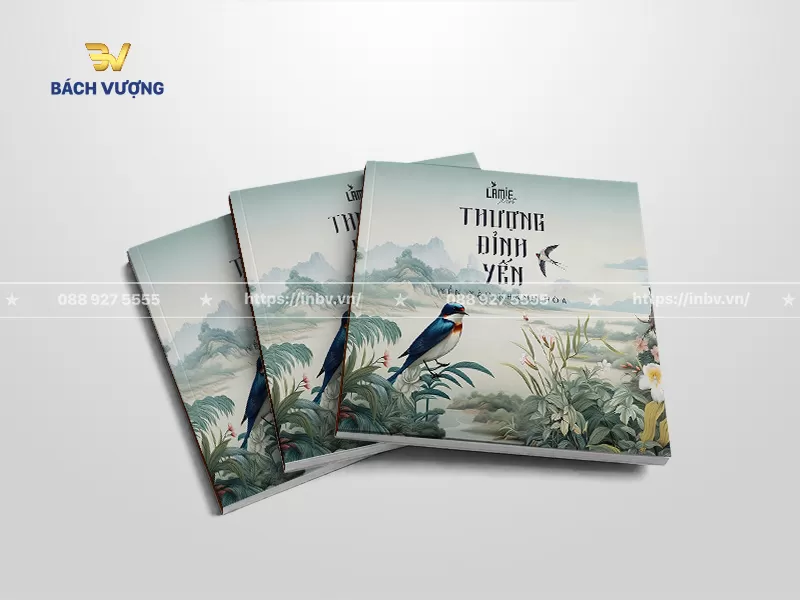 mẫu catalogue yến s&agrave;o phong c&aacute;ch tranh vẽ sơn thủy sống động t&aacute;i hiện khung cảnh thi&ecirc;n nhi&ecirc;n với h&igrave;nh ảnh chim yến mang t&iacute;nh nghệ thuật truyền thống cao