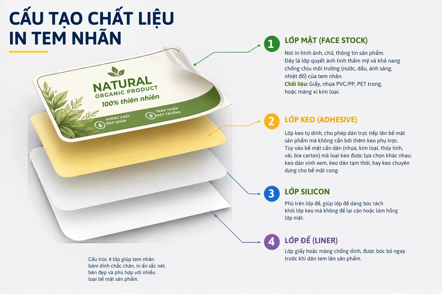 Cấu tạo 4 lớp chất liệu in tem nh&atilde;n