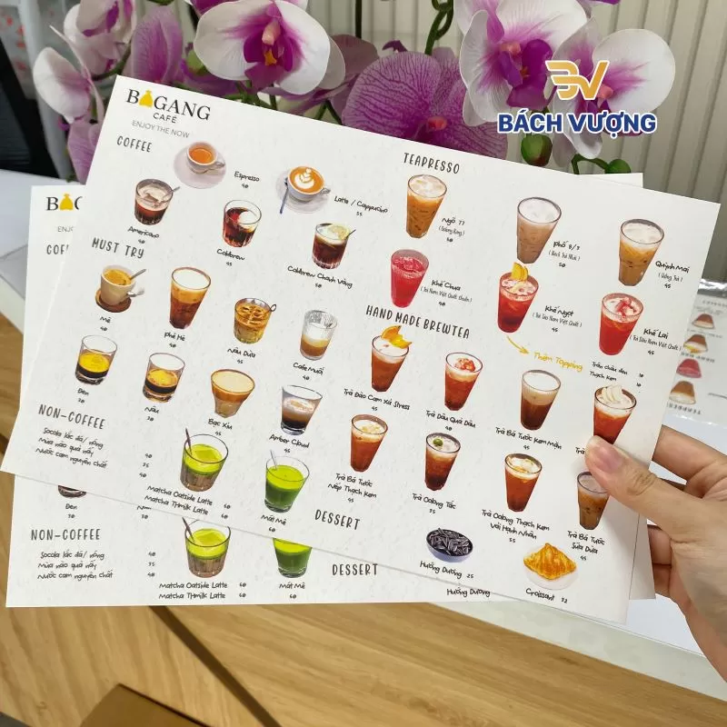 Dịch vụ in menu trà sữa cà phê chuyên nghiệp tại Bách Vượng