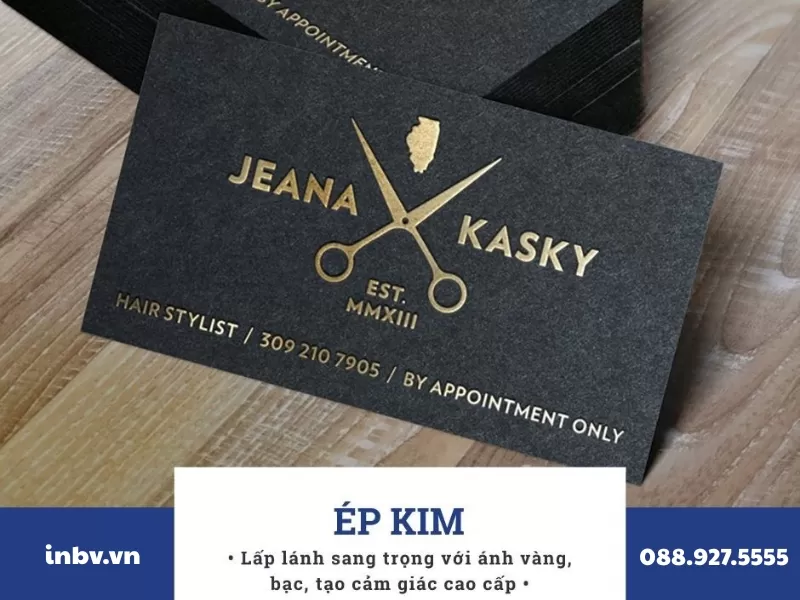 Gia c&ocirc;ng &eacute;p kim/nhũ bạc, v&agrave;ng sau in card visit
