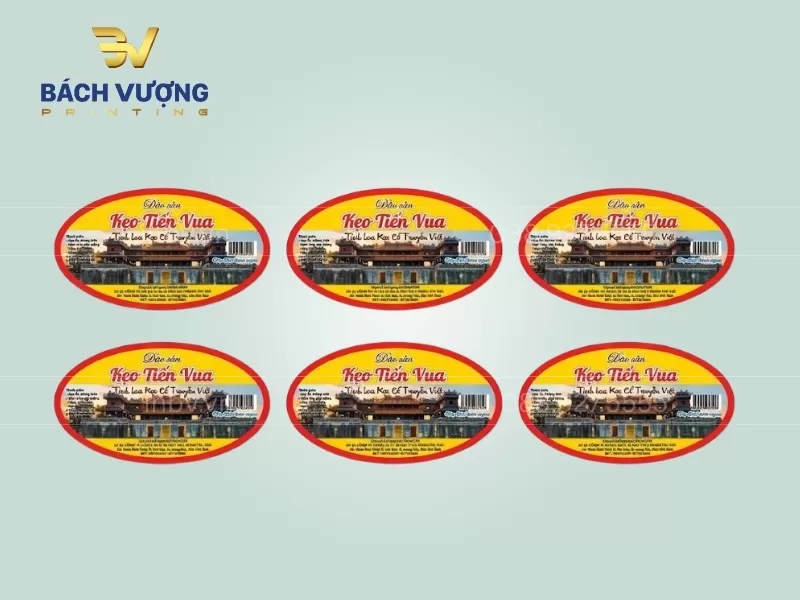 Mẫu tem decal giấy bế h&igrave;nh oval tại B&aacute;ch Vượng