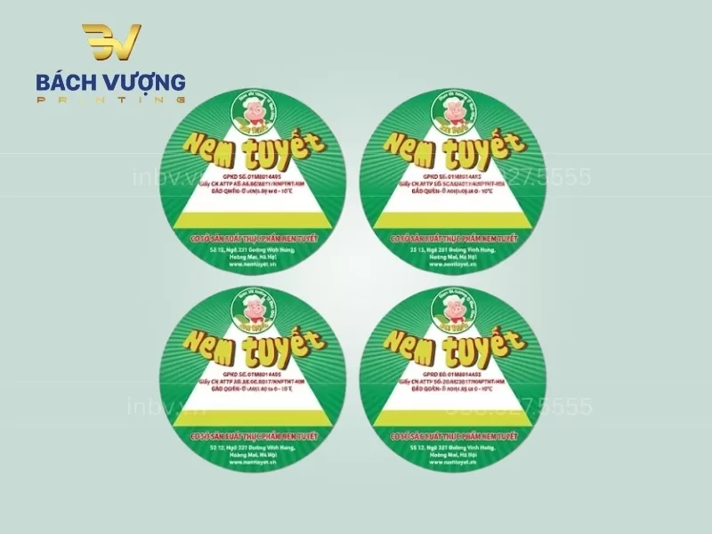 Mẫu tem decal giấy bế h&igrave;nh tr&ograve;n tại B&aacute;ch Vượng