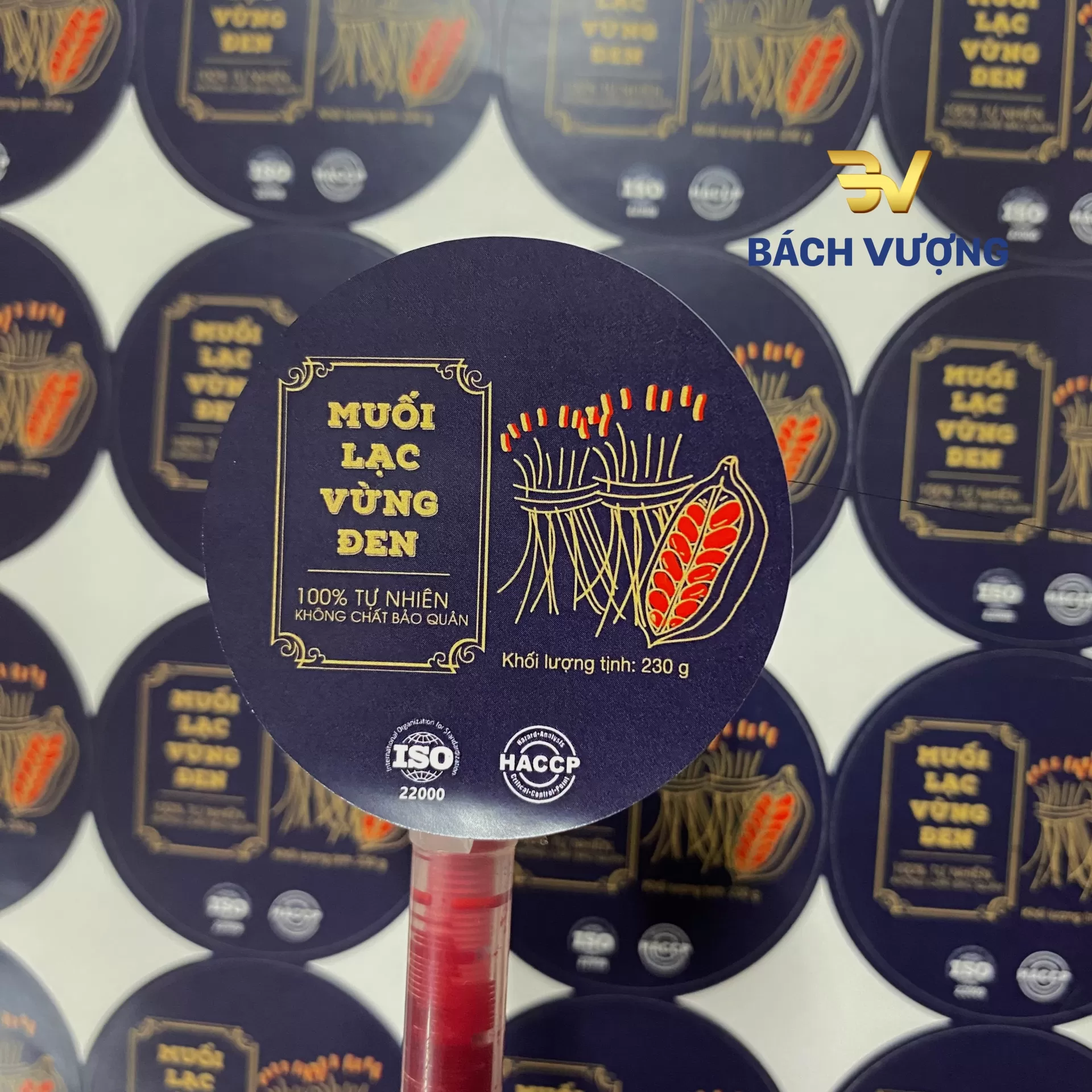 tem nhãn decal giấy bế hình tròn sản phẩm đồ ăn